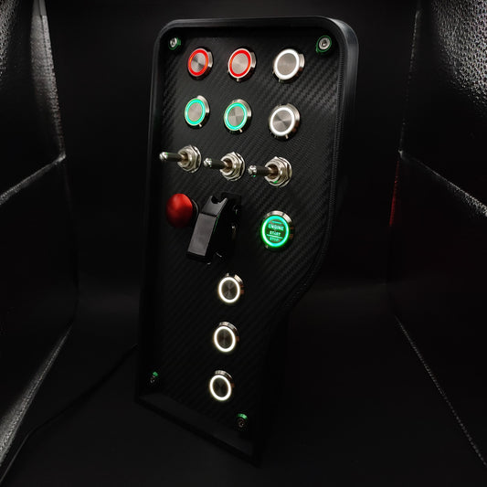 Left perspective of Monza Edition box highlighting green anodised bolt trim and 3-way toggles.