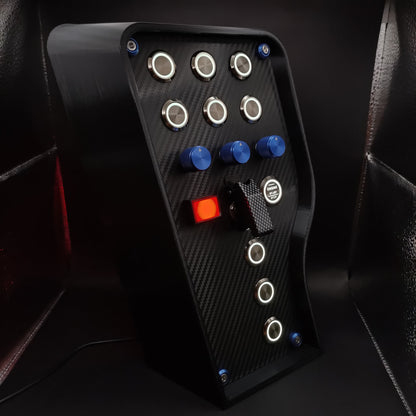 Right angle view of GT Blue Edition box highlighting polished chrome hardware and white illumination.