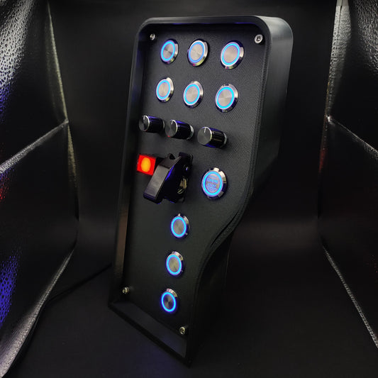 Left-side profile highlighting the isometric curved edge inspired by the Audi R8 GT3 and Lamborghini Huracán GT3 Evo cockpit designs.