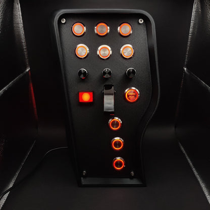 Front view of the Classic - Red Edition button box with a matte textured panel, featuring 10 vibrant red LED buttons and a central red emergency button.
