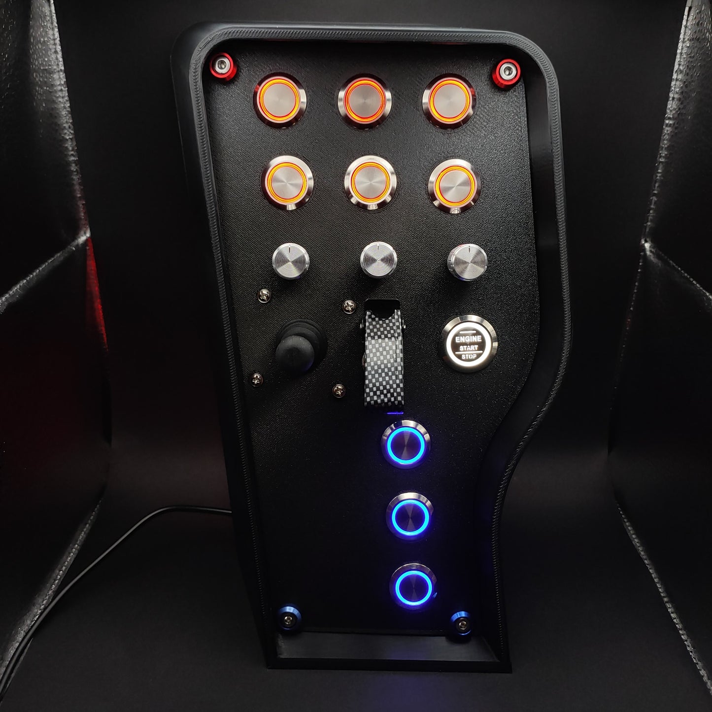 Daytona Edition button box with matte faceplate and a premium carbon fibre effect toggle switch cover.