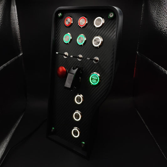 Left perspective of Monza Edition box highlighting green anodised bolt trim and 3-way toggles.