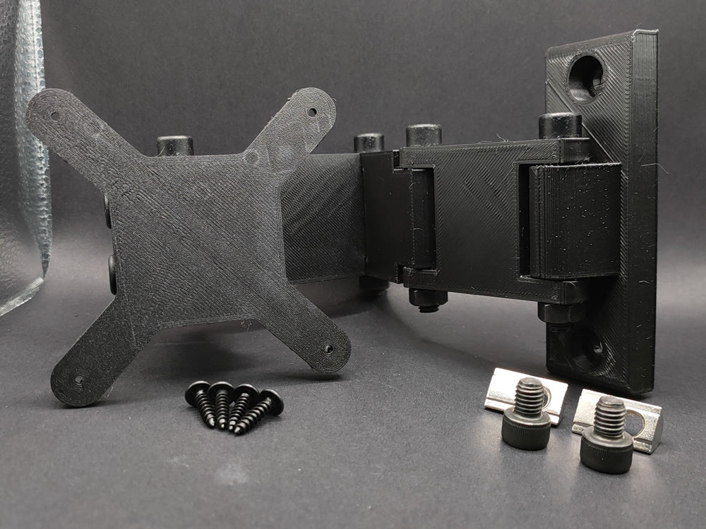 The OSG Mounting Arm hardware kit, emphasizing the VESA bracket, and all necessary mounting bolts and T-nuts.