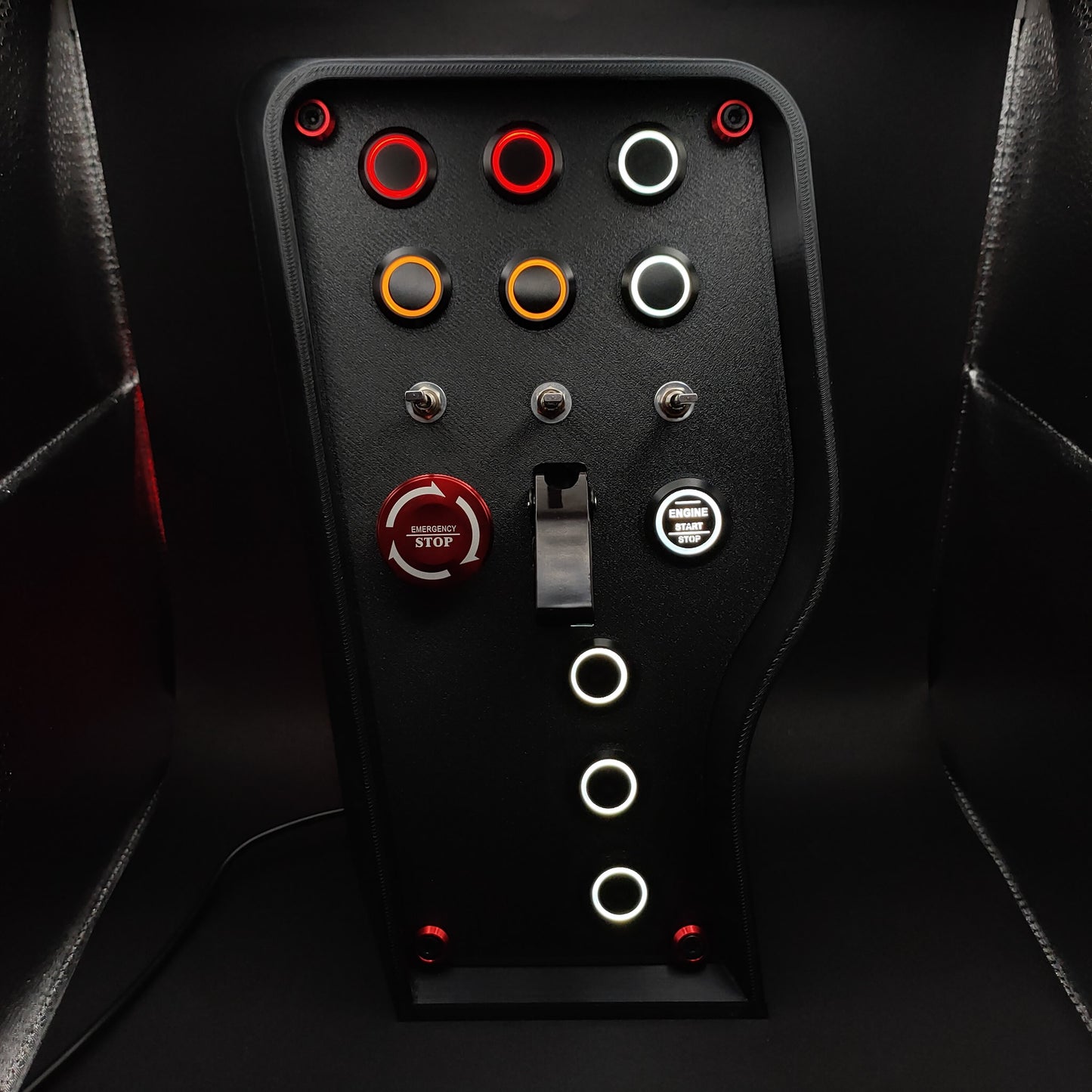 Nürburgring Edition button box with matte panel, E-Stop button, and black ignition toggle cover.
