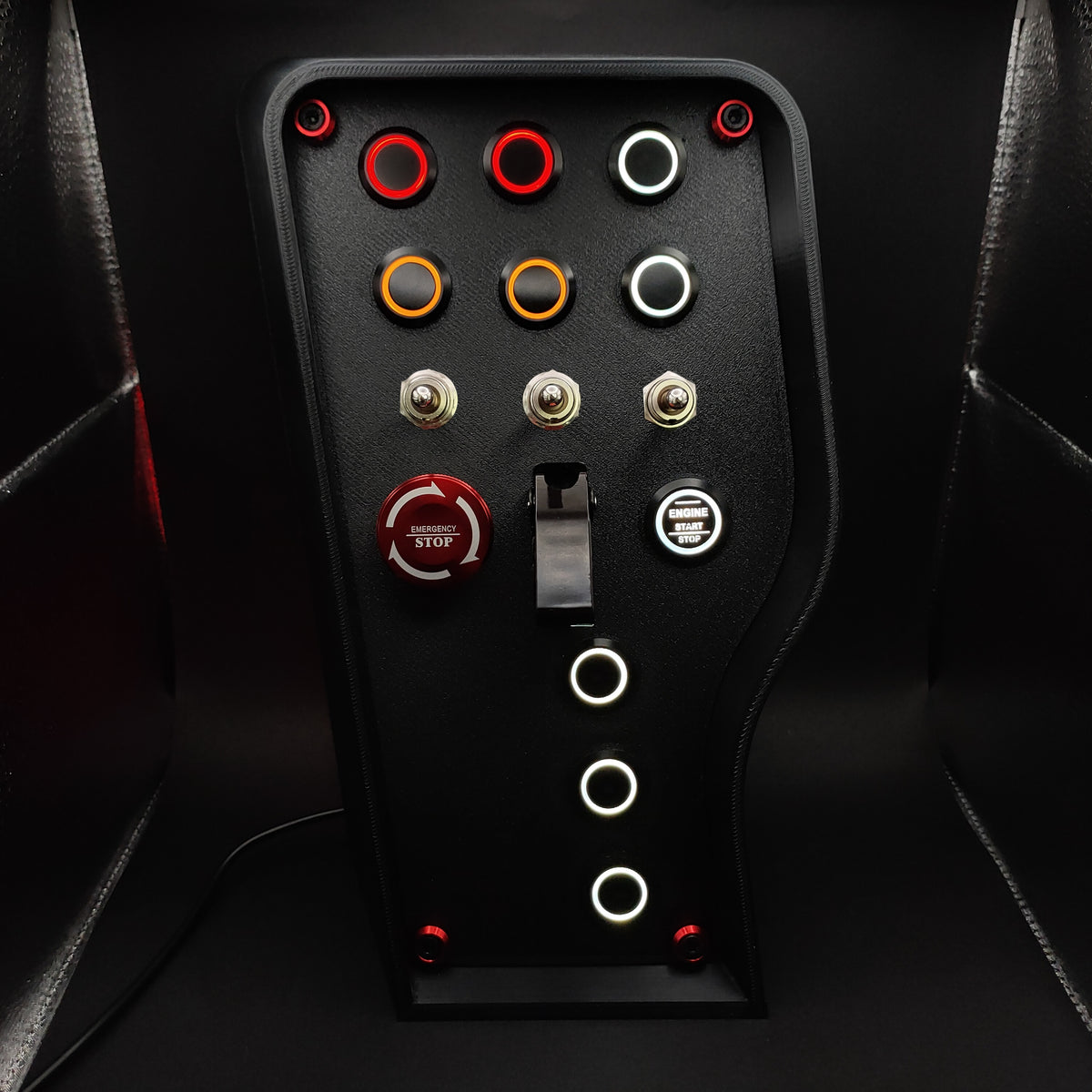 Nürburgring Edition button box with matte panel, E-Stop button, and black ignition toggle cover.