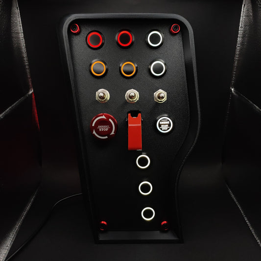 Nürburgring Edition button box with matte panel, E-Stop button, and red ignition toggle cover.