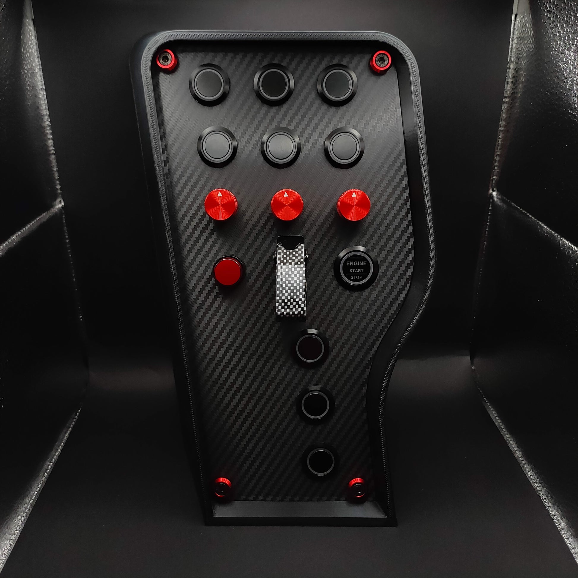 Sport+ Red Edition box with red aluminium encoders and carbon toggle switch (LEDs powered off).