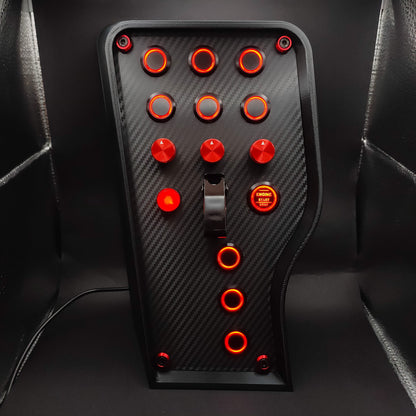 Sport+ Red Edition button box with carbon fibre panel, red LEDs, and black ignition toggle cover.