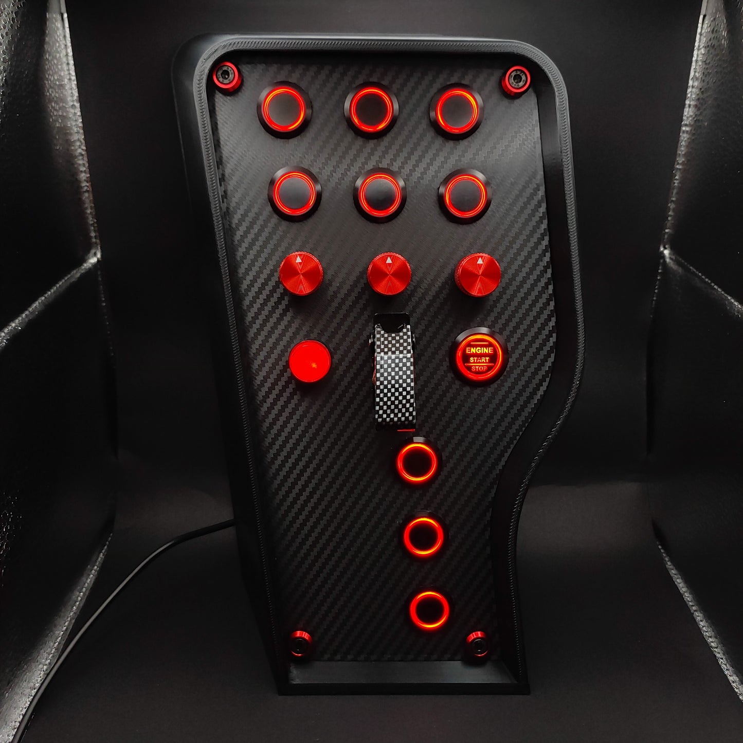 Sport+ Red Edition sim button box featuring a premium carbon fibre effect ignition toggle cover.