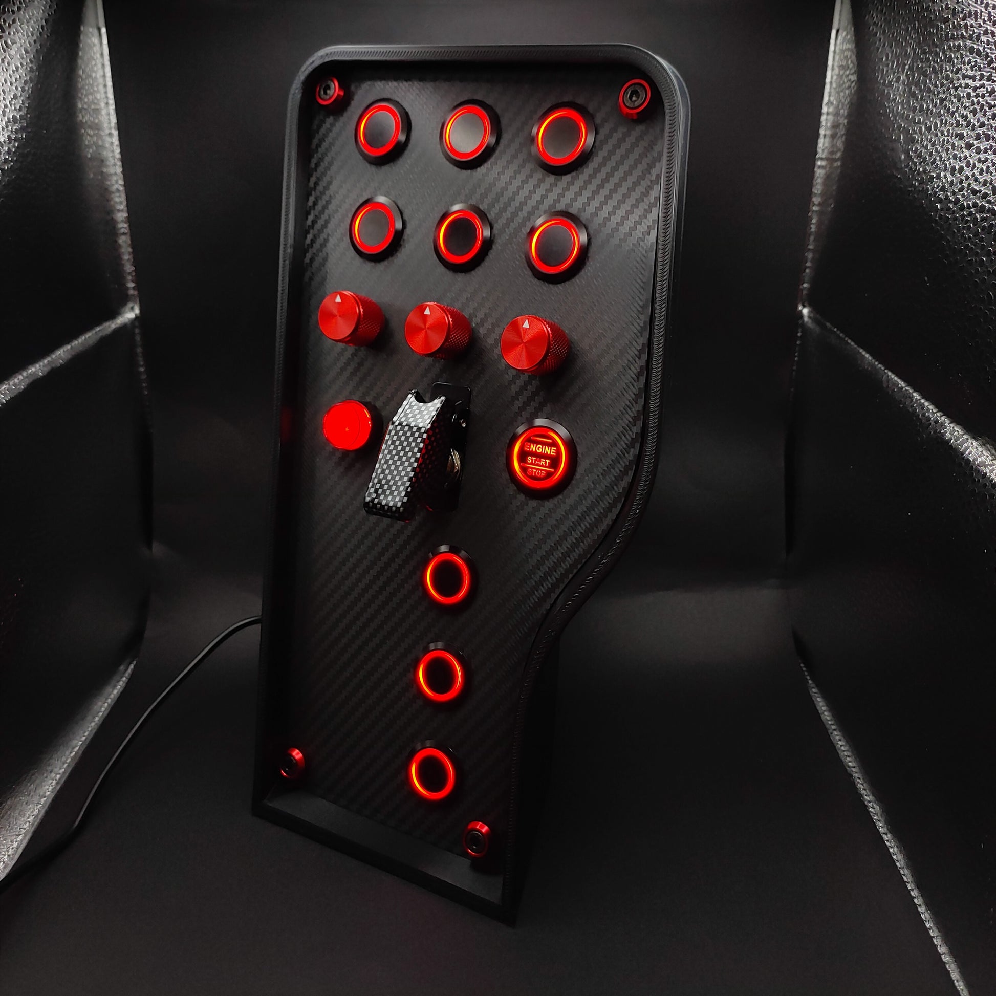 Left perspective of Sport+ Red box showing red anodised aluminium rotary encoders and bolt trim.