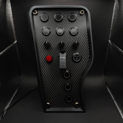 Sport+ Shadow sim box showing black aluminium encoders and carbon finish (LEDs powered off).
