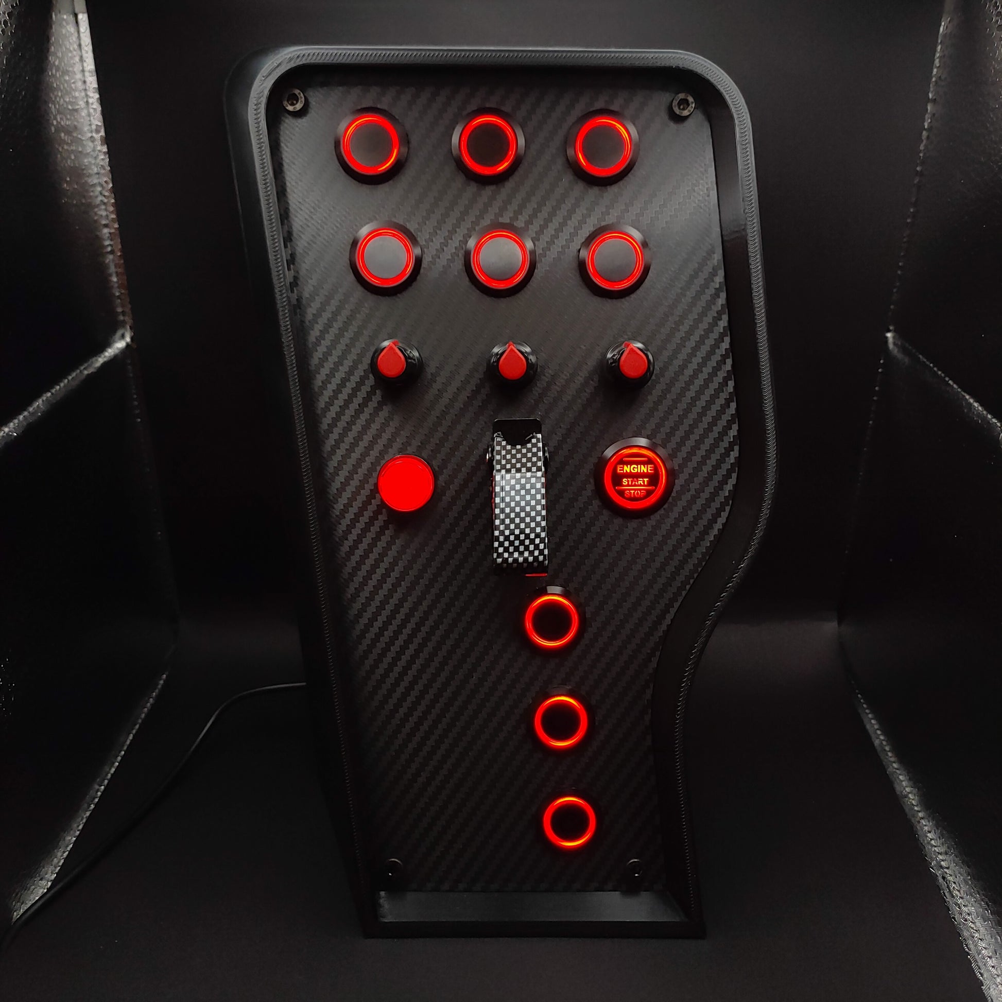Sport Red Edition sim button box featuring a premium carbon fibre effect ignition toggle cover.