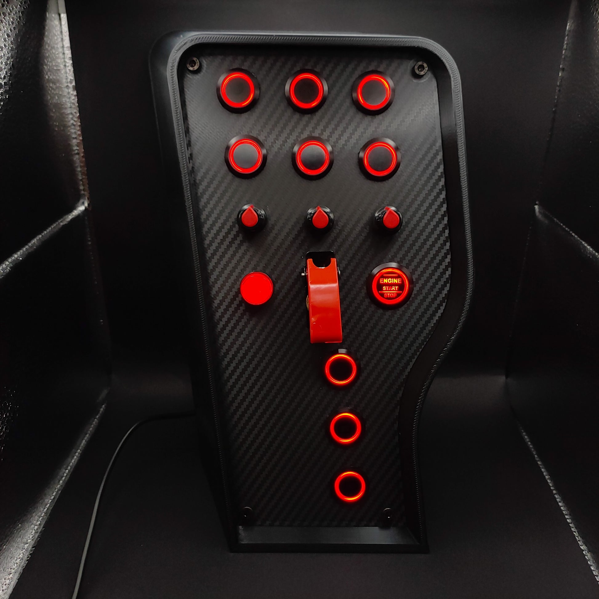 Sport Red Edition sim racing box with red illuminated buttons and matching red toggle switch cover.