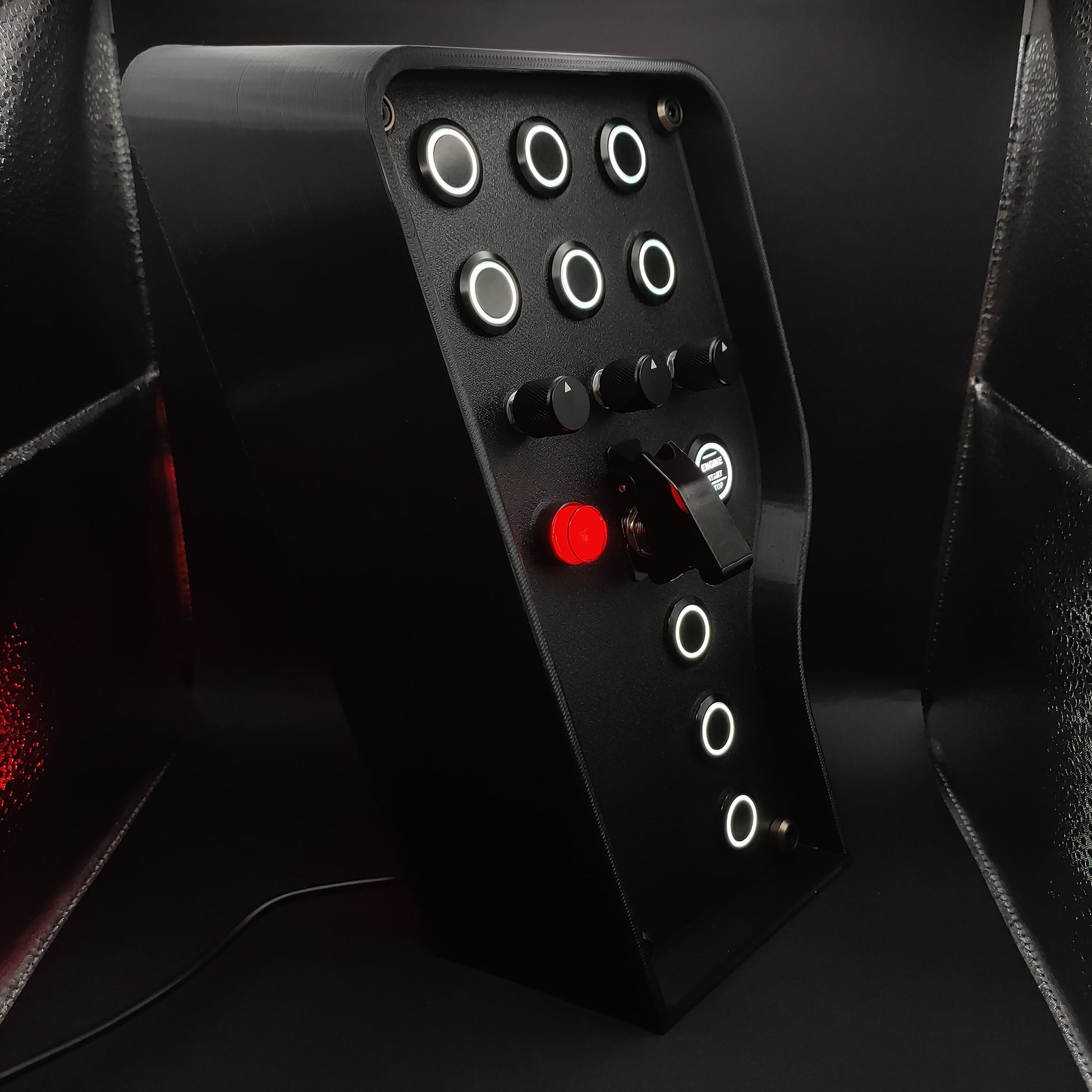 Right angle view of the Stealth Edition highlighting the all-black hardware and white illumination.