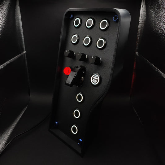 Left perspective of Stealth Blue box showing blue anodised hardware and black aluminium encoders.