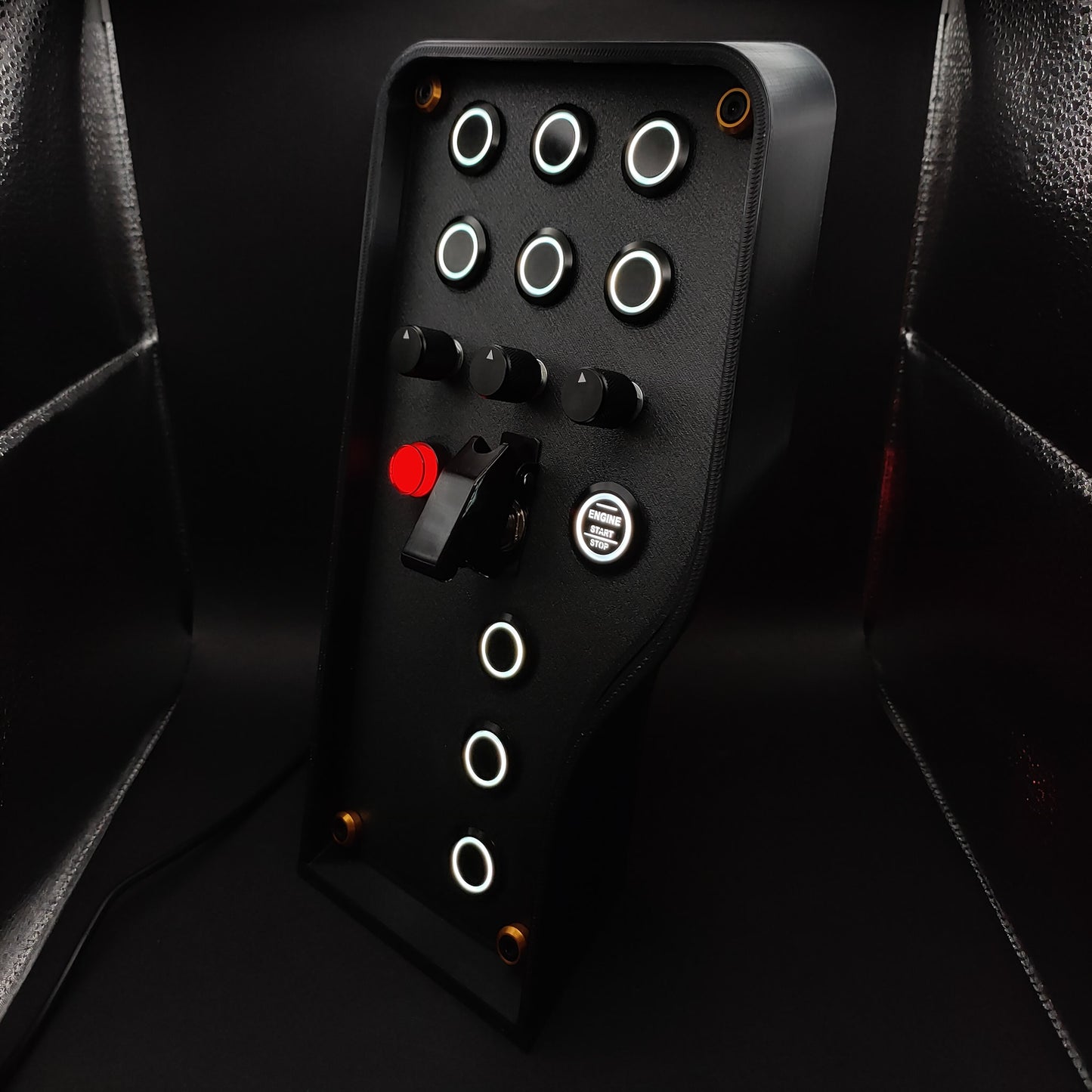 Left perspective of Stealth Gold box showing gold anodised hardware and black aluminium encoders.