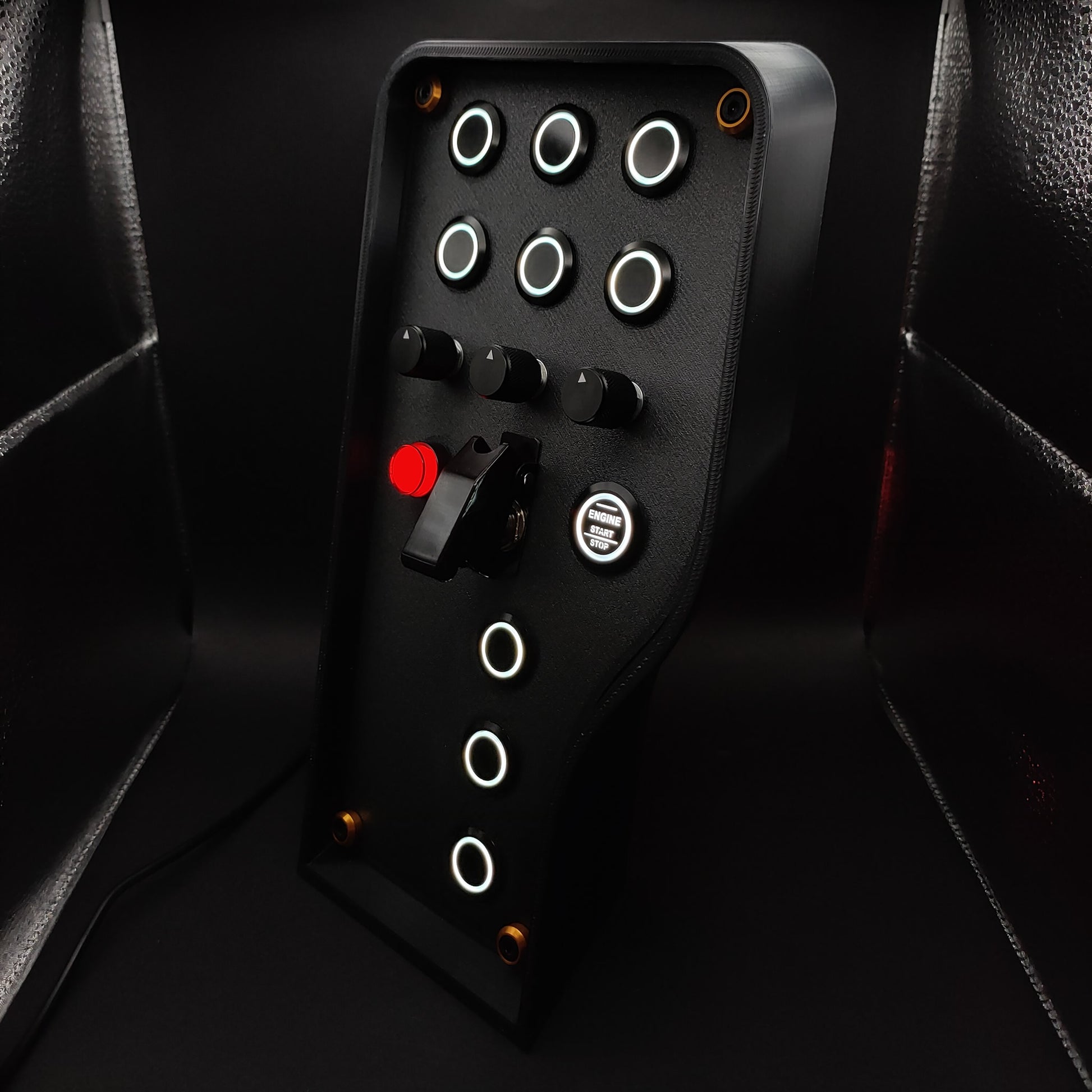 Left perspective of Stealth Gold box showing gold anodised hardware and black aluminium encoders.