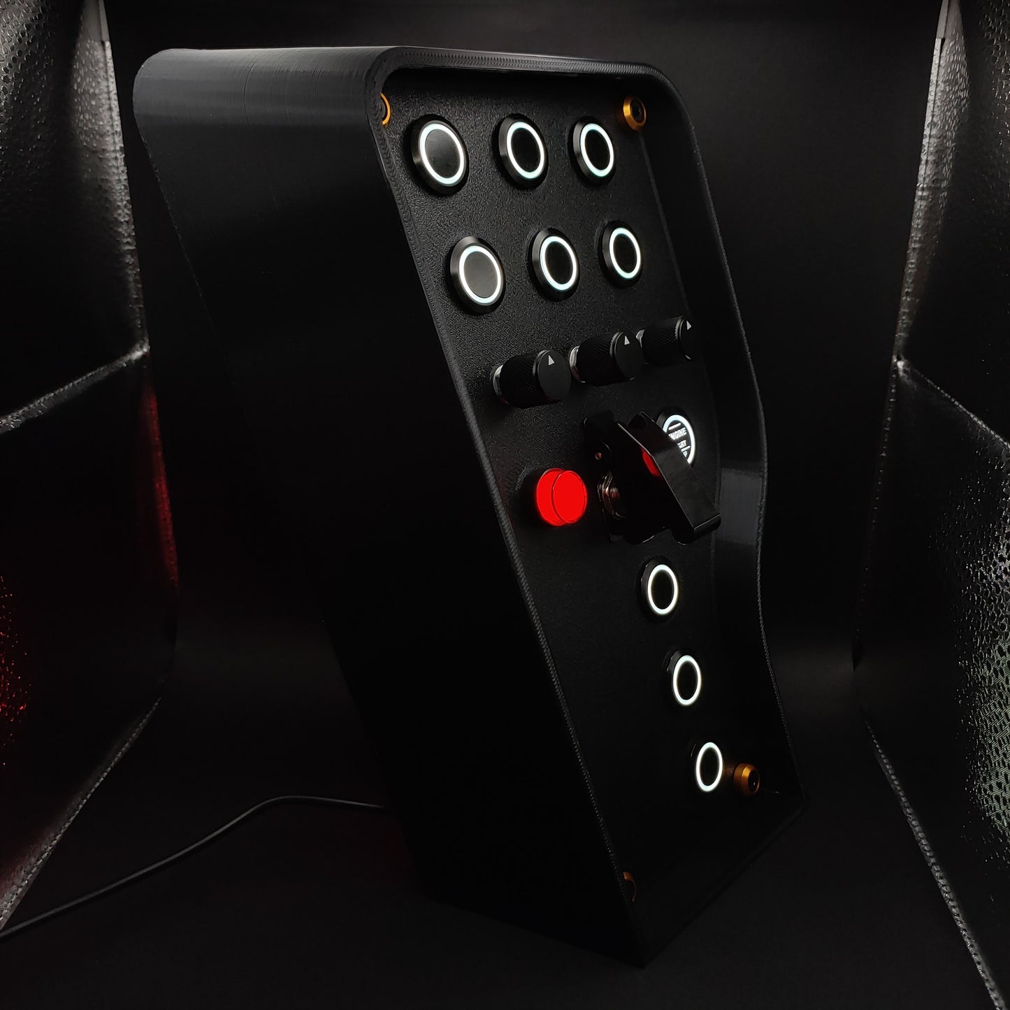 Right angle view of Stealth Gold Edition highlighting the matte finish and gold bolt surrounds.