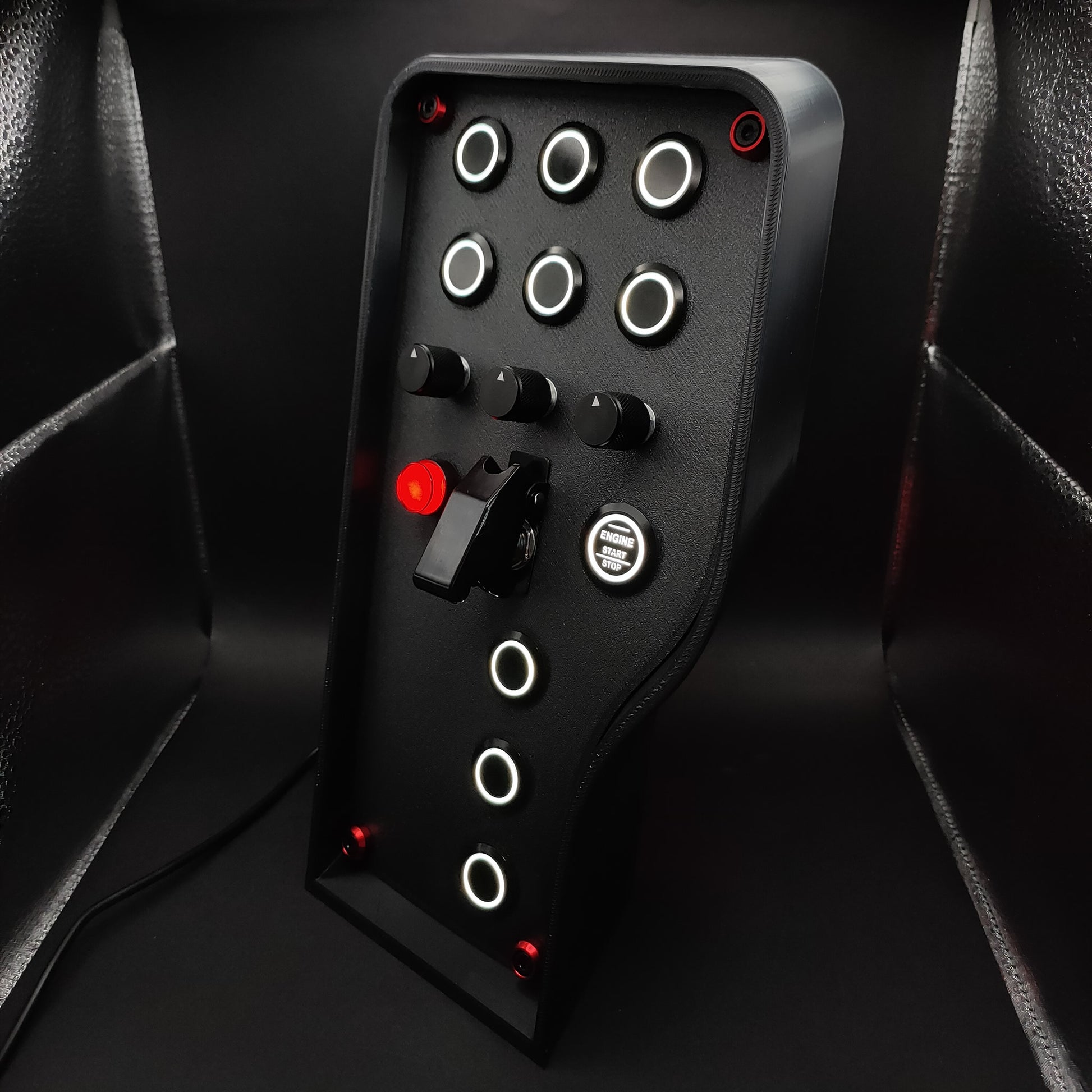Left perspective of Stealth Red box showing red anodised hardware and black aluminium encoders.
